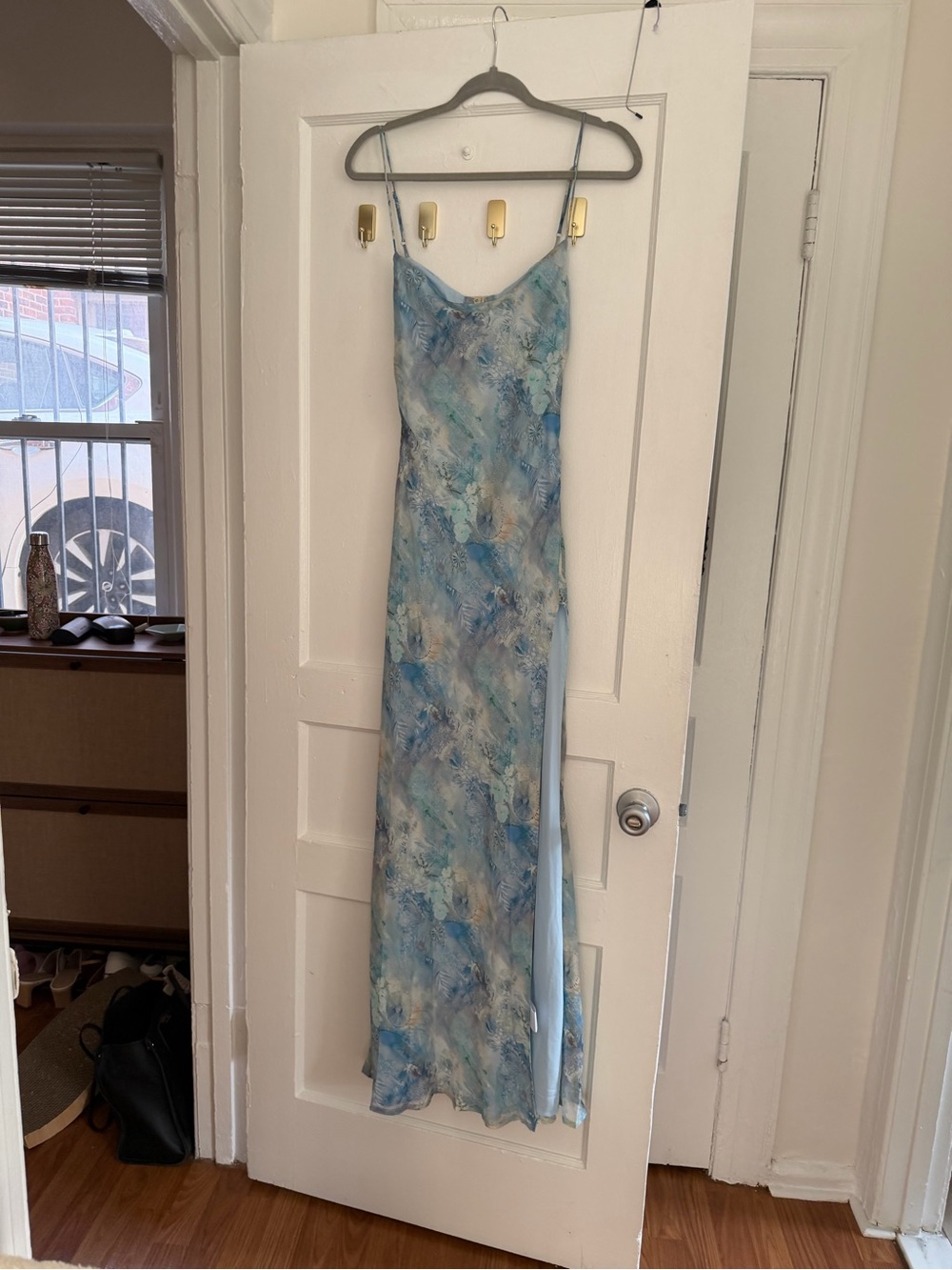 New Peppermayo Aqua Paisley Maxi Dress with Side Slit - Picture 3 of 4